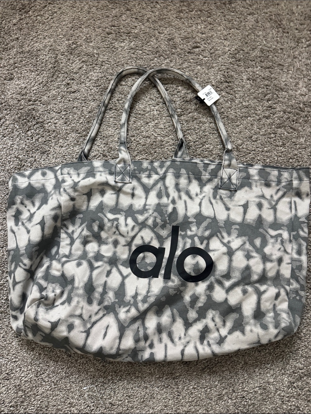 ALO Yoga Gray and White Tie-Dye Canvas Tote